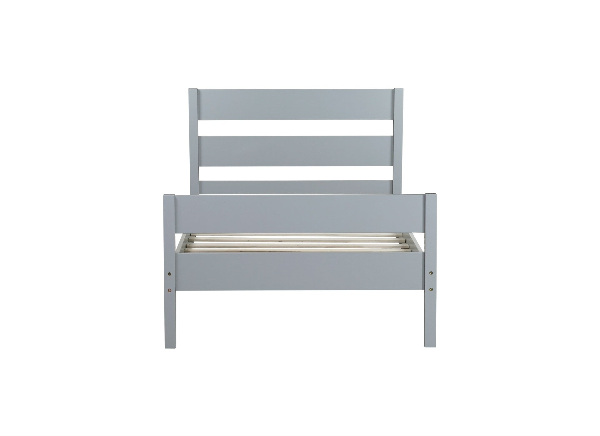 Twin Bed with Headboard and Footboard,Rubber Wood Bed,Grey