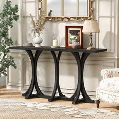 U-Style 59.8'' Wooden Console Table with Oak Veneer Top,Farmhouse Entryway Table with Rubber Wood Slender Curved Legs,Perfect for Living Room,Entryway,Hallway, Dining Spaces.