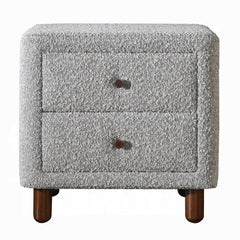 Classic Gray Two Drawers Nightstand 1pc Wooden Legs Plush Boucle Upholstered Bedroom Furniture