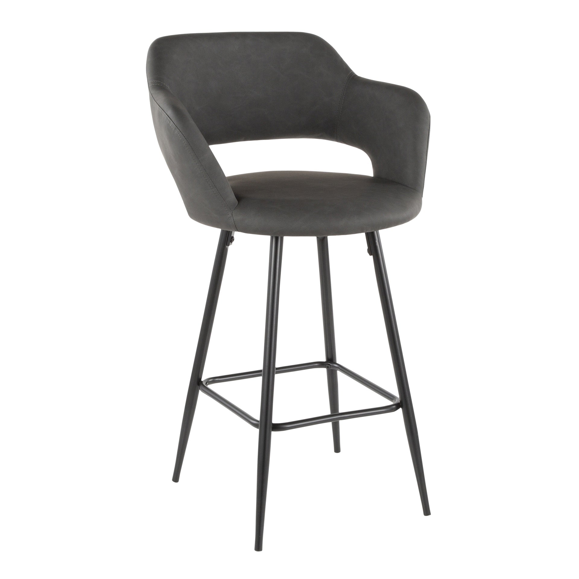 Margarite Contemporary Counter Stool in Black Metal and Grey Faux Leather by LumiSource - Set of 2
