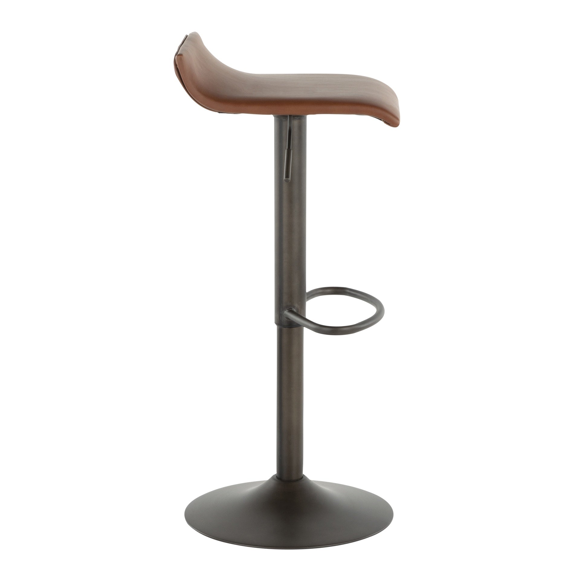 Ale Industrial Barstool in Antique Metal and Brown Faux Leather by LumiSource - Set of 2