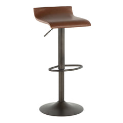 Ale Industrial Barstool in Antique Metal and Brown Faux Leather by LumiSource - Set of 2