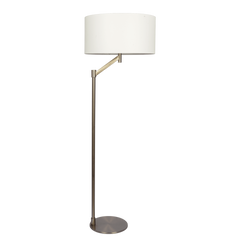 Serene Brushed Nickel Floor Lamp with Rotary Switch Metal Base White Linen Shade