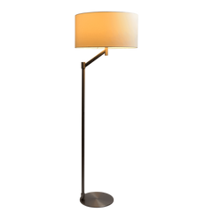 Serene Brushed Nickel Floor Lamp with Rotary Switch Metal Base White Linen Shade