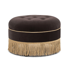 Yolanda 24" Round Upholstered Accent Ottoman Deep Brown Performance Velvet