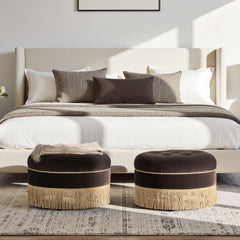 Yolanda 24" Round Upholstered Accent Ottoman Deep Brown Performance Velvet