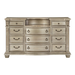 Silver Finish European Design 1pc Luxury Dresser with 11 Drawers Genuine Marble Insert Traditional Bedroom Furniture