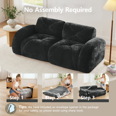 2-seater Tufted Sofa Couches With boneless Sofa,Soft Velvet  Fabric,Bottom Anti-Slip Design,32D High Density Sponge,Ergonomic Design Bottom,No Assembly Required,Fits Living Rooms,Black