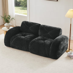2-seater Tufted Sofa Couches With boneless Sofa,Soft Velvet  Fabric,Bottom Anti-Slip Design,32D High Density Sponge,Ergonomic Design Bottom,No Assembly Required,Fits Living Rooms,Black
