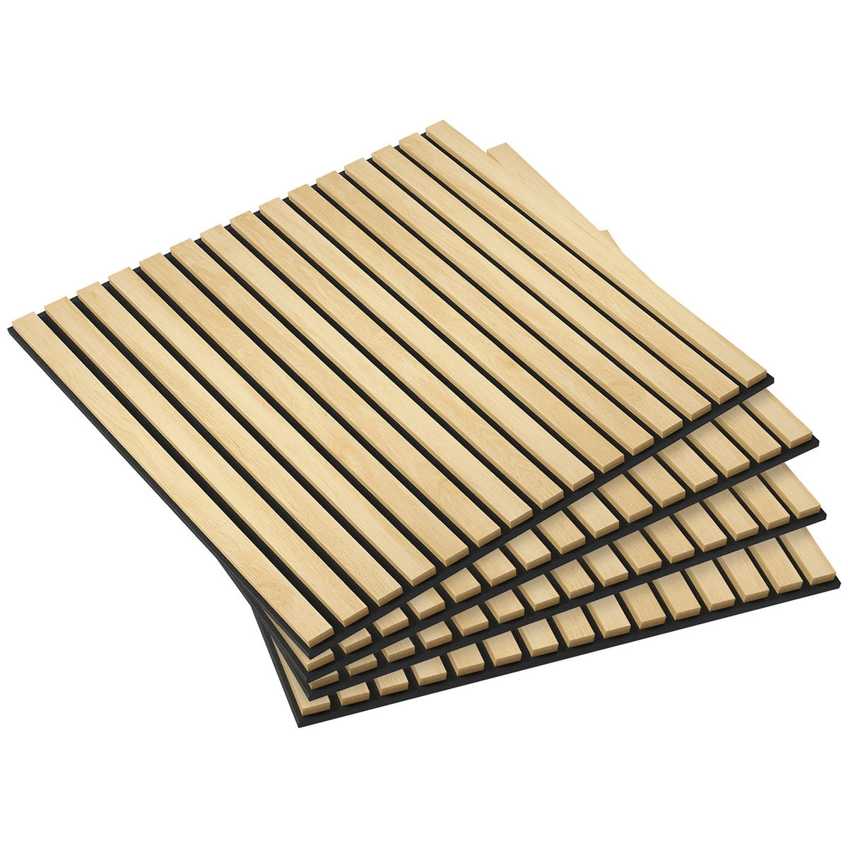 HOMCOM 4 Pack 3D Faux Wood Wall Panels, 24" x 24" Sound Absorbing Acoustic Panels, Wood Slat Wall Panels for Interior Wall Decor, Ceiling, Oak