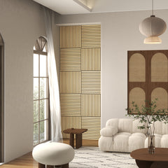 HOMCOM 4 Pack 3D Faux Wood Wall Panels, 24" x 24" Sound Absorbing Acoustic Panels, Wood Slat Wall Panels for Interior Wall Decor, Ceiling, Oak