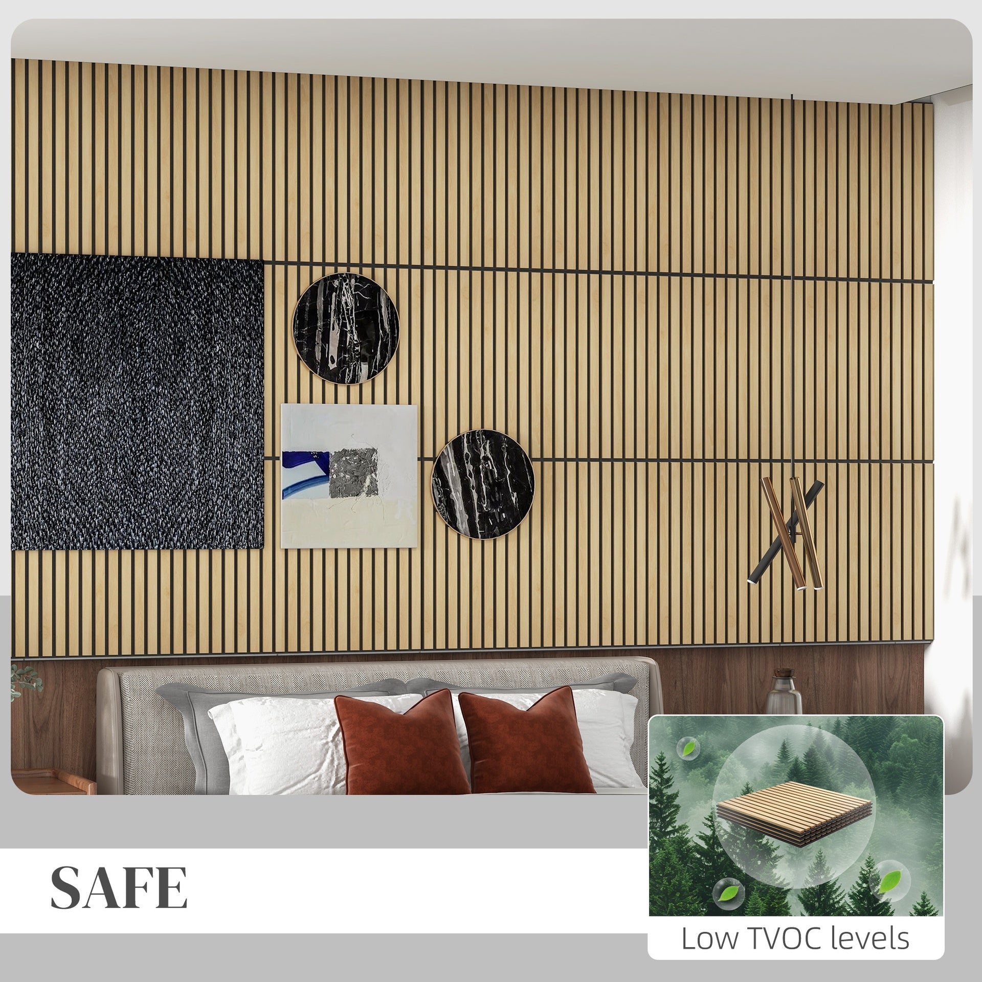 HOMCOM 4 Pack 3D Faux Wood Wall Panels, 24" x 24" Sound Absorbing Acoustic Panels, Wood Slat Wall Panels for Interior Wall Decor, Ceiling, Oak