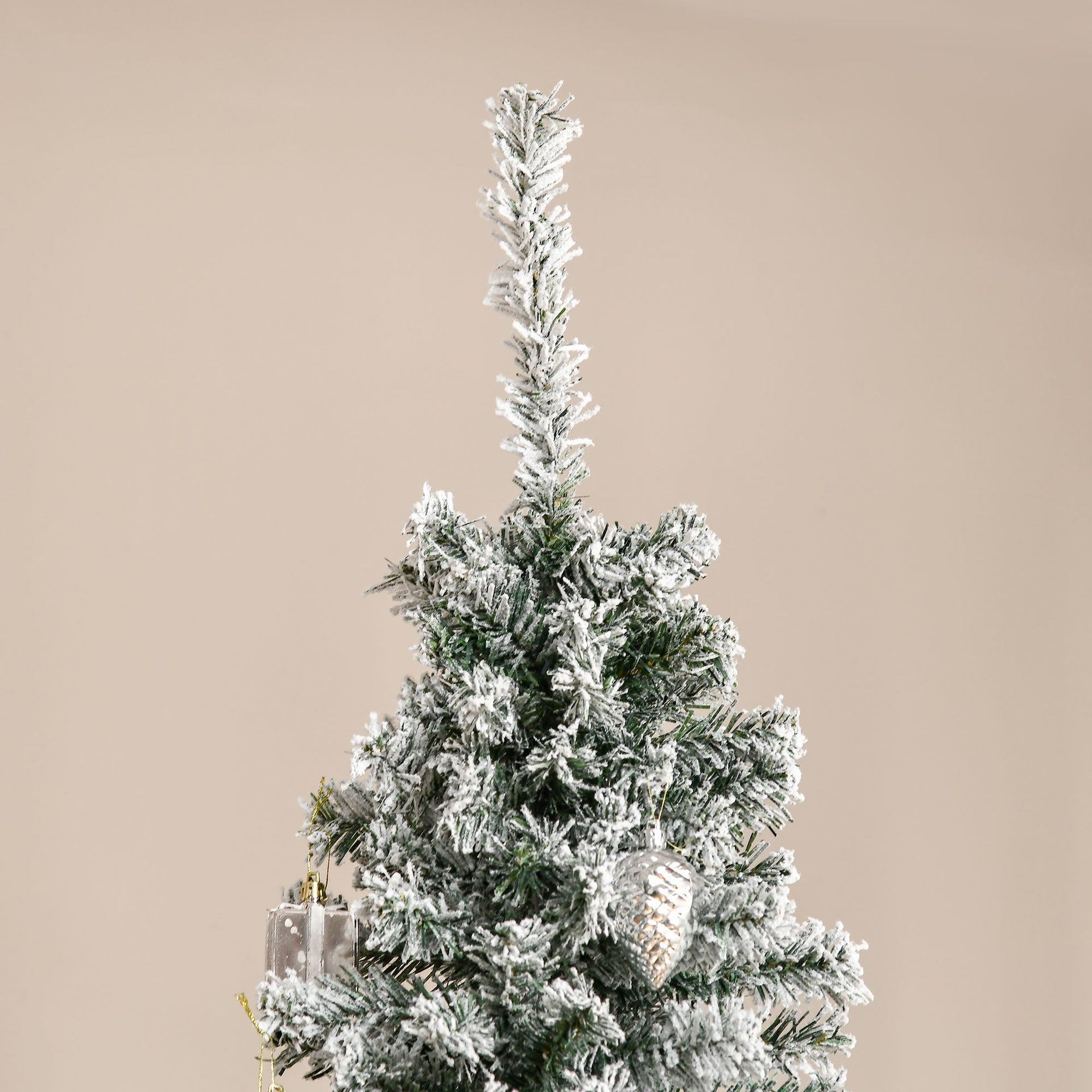 HOMCOM 7.5' Tall Unlit Snow-Flocked Slim Artificial Christmas Tree with Realistic Branches and 738 Tips