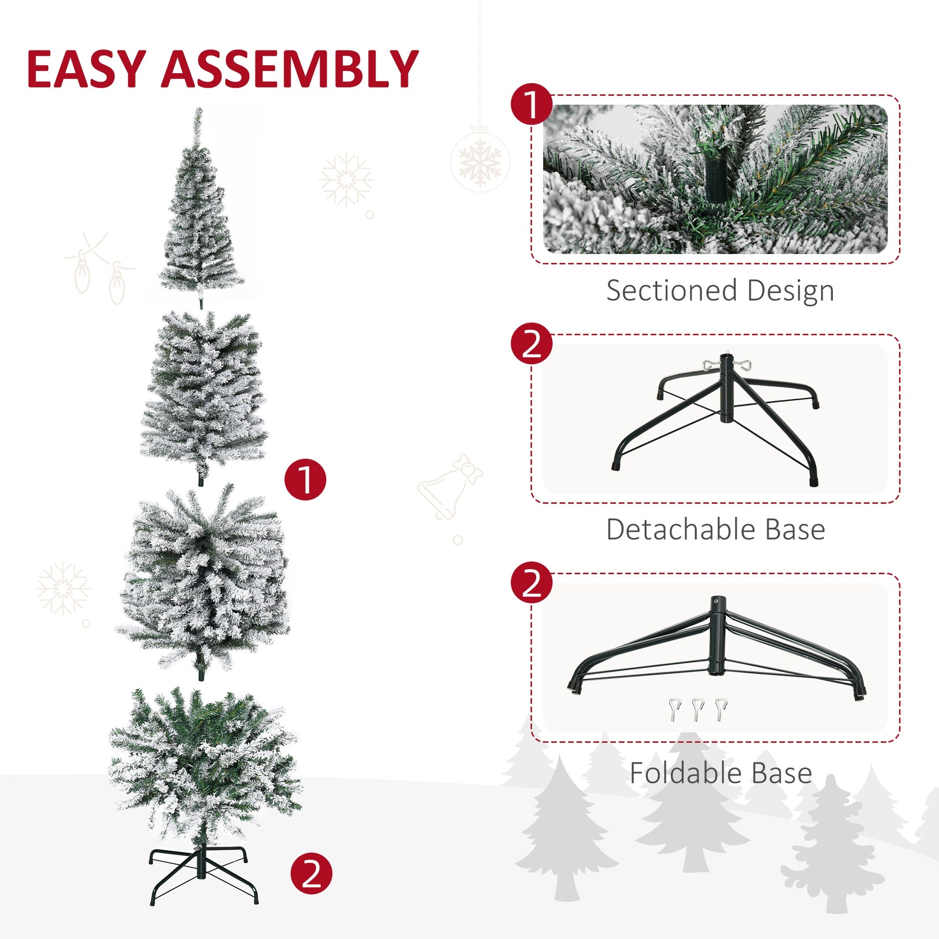 HOMCOM 7.5' Tall Unlit Snow-Flocked Slim Artificial Christmas Tree with Realistic Branches and 738 Tips