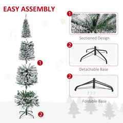 HOMCOM 7.5' Tall Unlit Snow-Flocked Slim Artificial Christmas Tree with Realistic Branches and 738 Tips