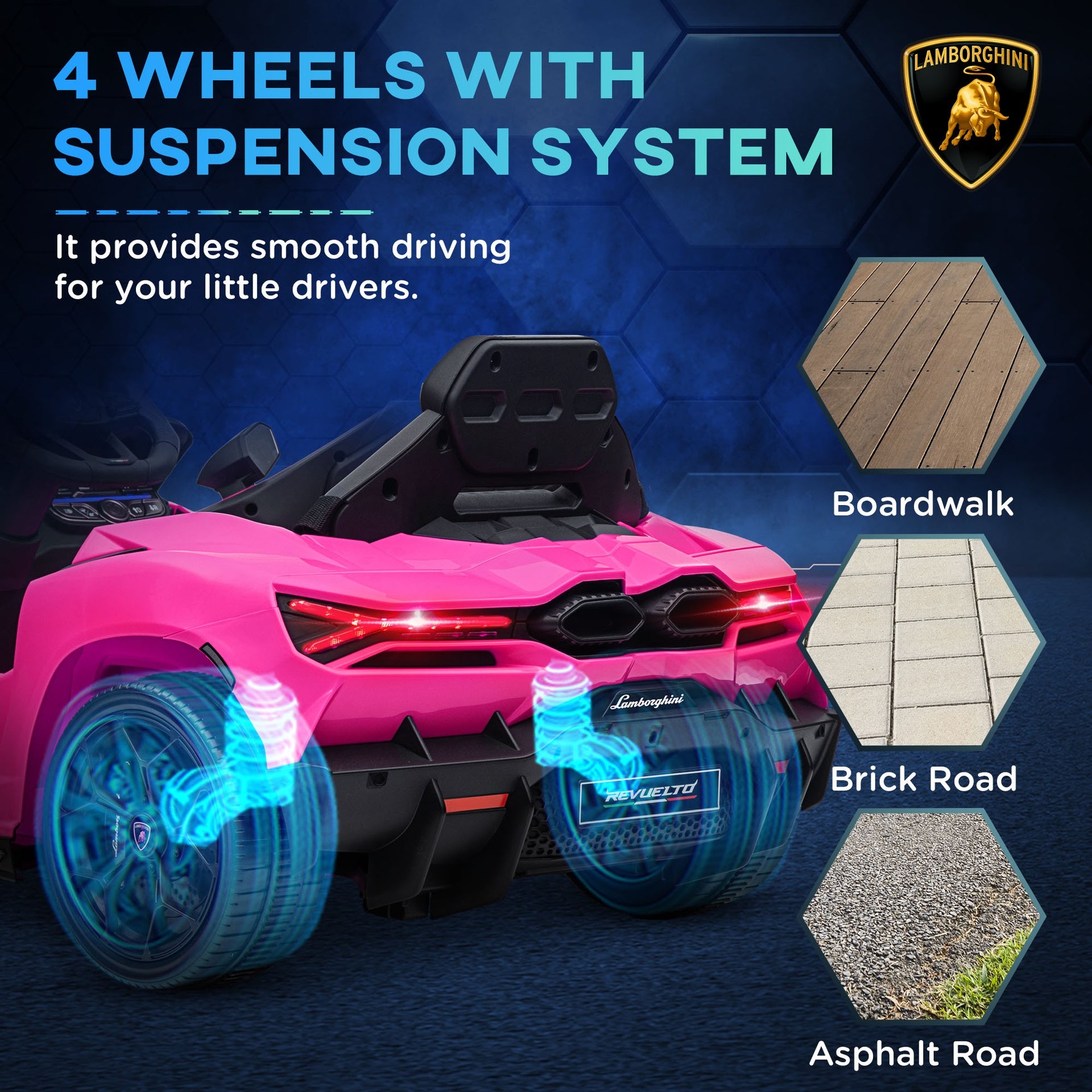 Qaba Lamborghini Revuelto Licensed 12V Kids Electric Car, Battery Powered Ride on Car with Hydraulic Doors, Remote Control, Transport Wheels, Spring Suspension, Music, Lights, 3 Speeds, Pink