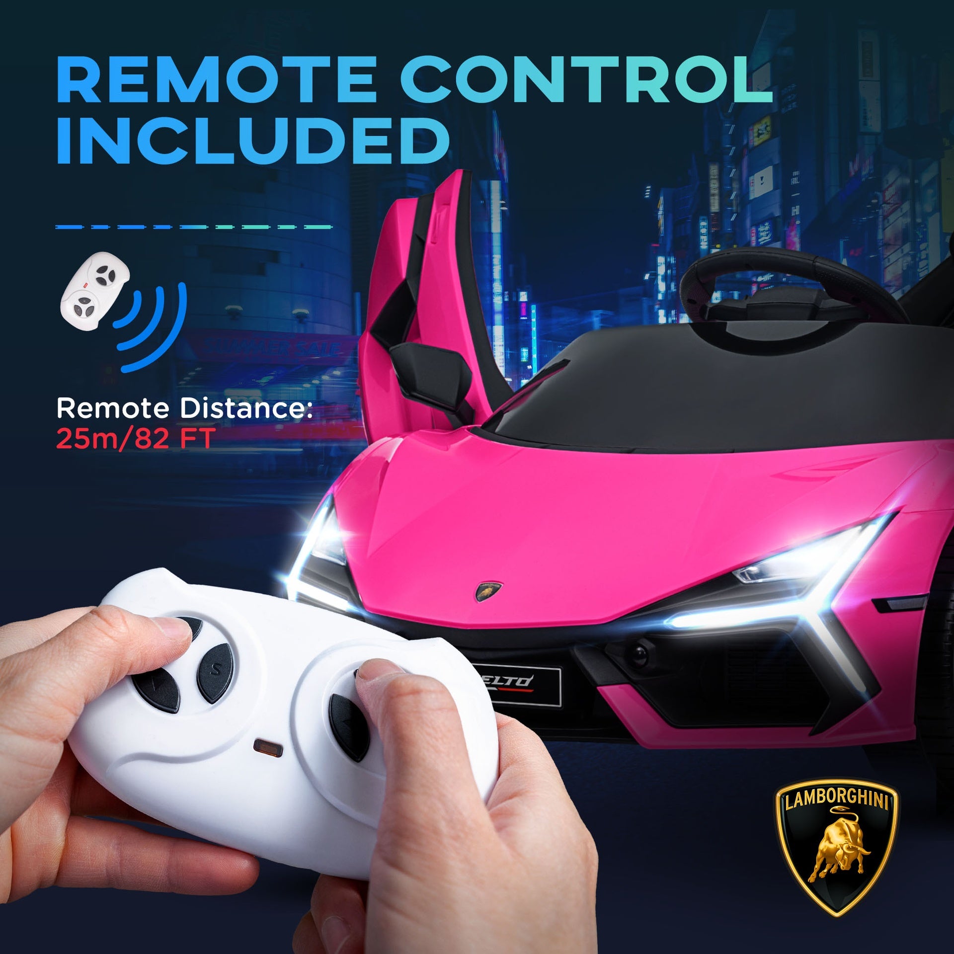 Qaba Lamborghini Revuelto Licensed 12V Kids Electric Car, Battery Powered Ride on Car with Hydraulic Doors, Remote Control, Transport Wheels, Spring Suspension, Music, Lights, 3 Speeds, Pink
