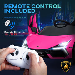 Qaba Lamborghini Revuelto Licensed 12V Kids Electric Car, Battery Powered Ride on Car with Hydraulic Doors, Remote Control, Transport Wheels, Spring Suspension, Music, Lights, 3 Speeds, Pink