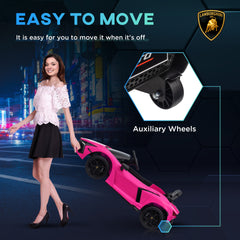Qaba Lamborghini Revuelto Licensed 12V Kids Electric Car, Battery Powered Ride on Car with Hydraulic Doors, Remote Control, Transport Wheels, Spring Suspension, Music, Lights, 3 Speeds, Pink