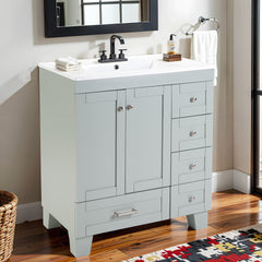 30" Blue Grey Bathroom Vanity with Ceramic Sink - Soft-Close Drawers, Solid Wood Frame, Multi-Organizer Storage ,76x47x85cm
