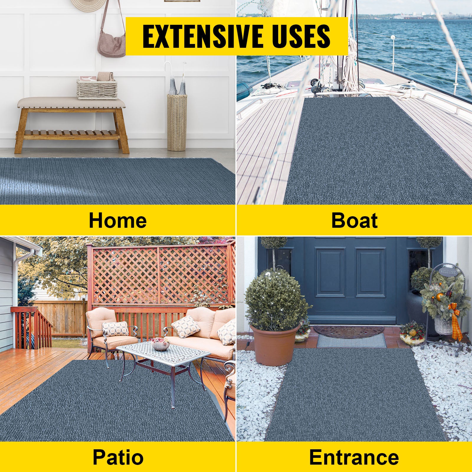 Gray Marine Carpet 6 ft x 23 ft Boat Carpet Rugs Indoor Outdoor Rugs for Patio Deck Anti-Slide TPR Water-Proof Back Cut Outdoor Marine Carpeting Easy Clean Outdoor Carpet Roll