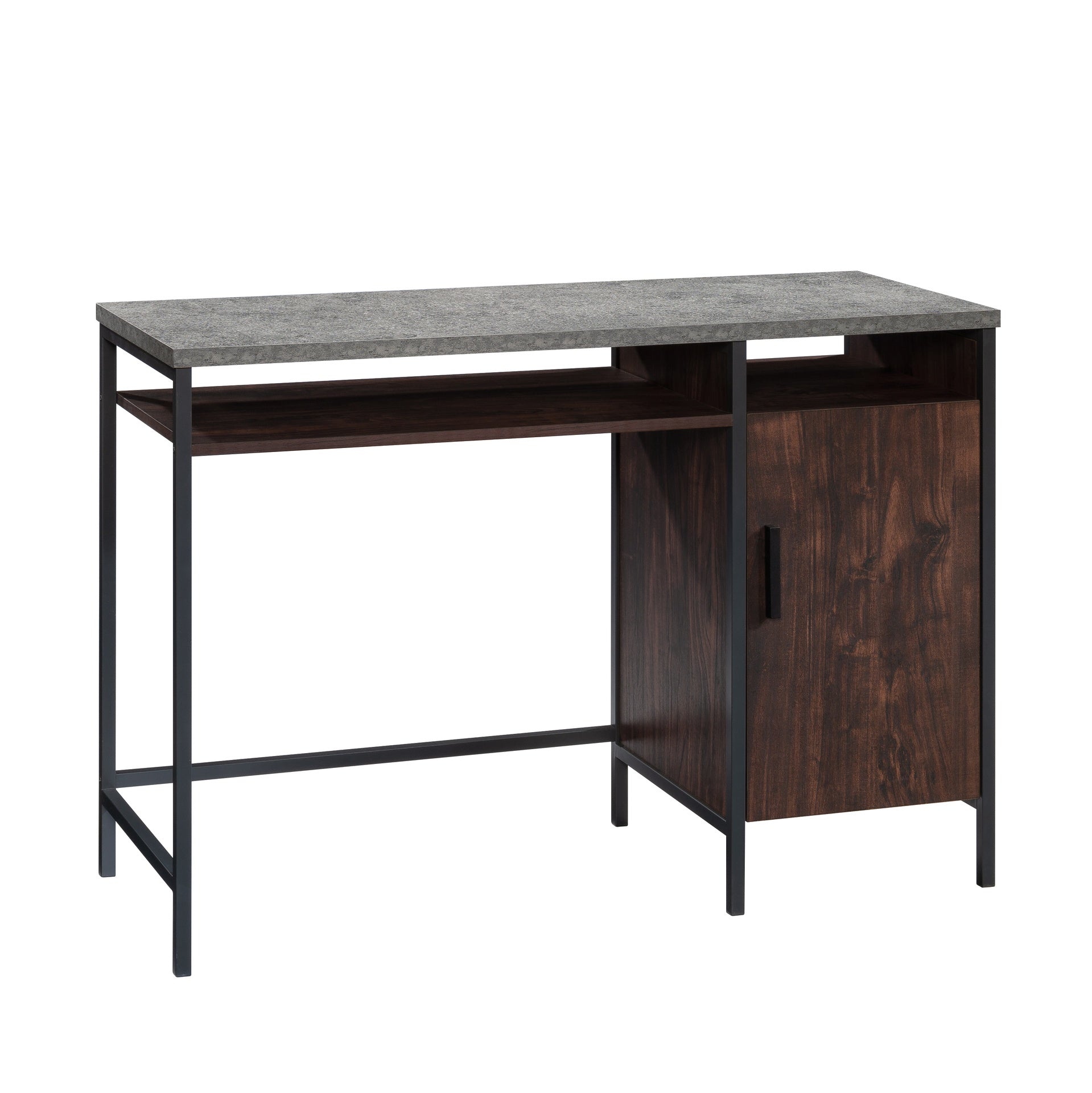 Industrial Desk with Large Work Surface and Side Cabinet, Dark Walnut finish
