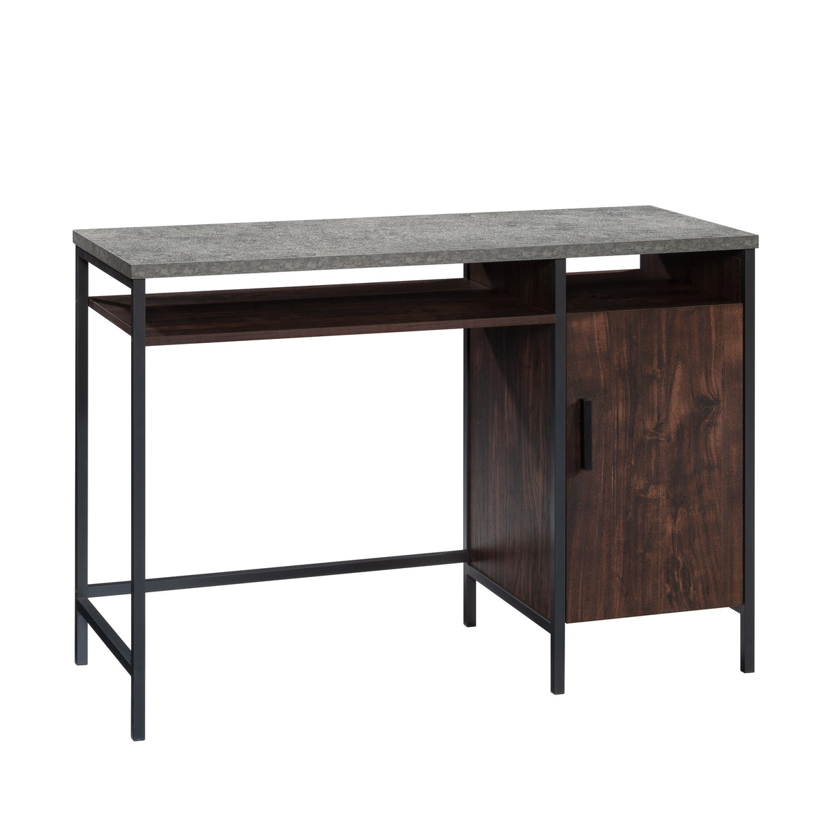 Industrial Desk with Large Work Surface and Side Cabinet, Dark Walnut finish
