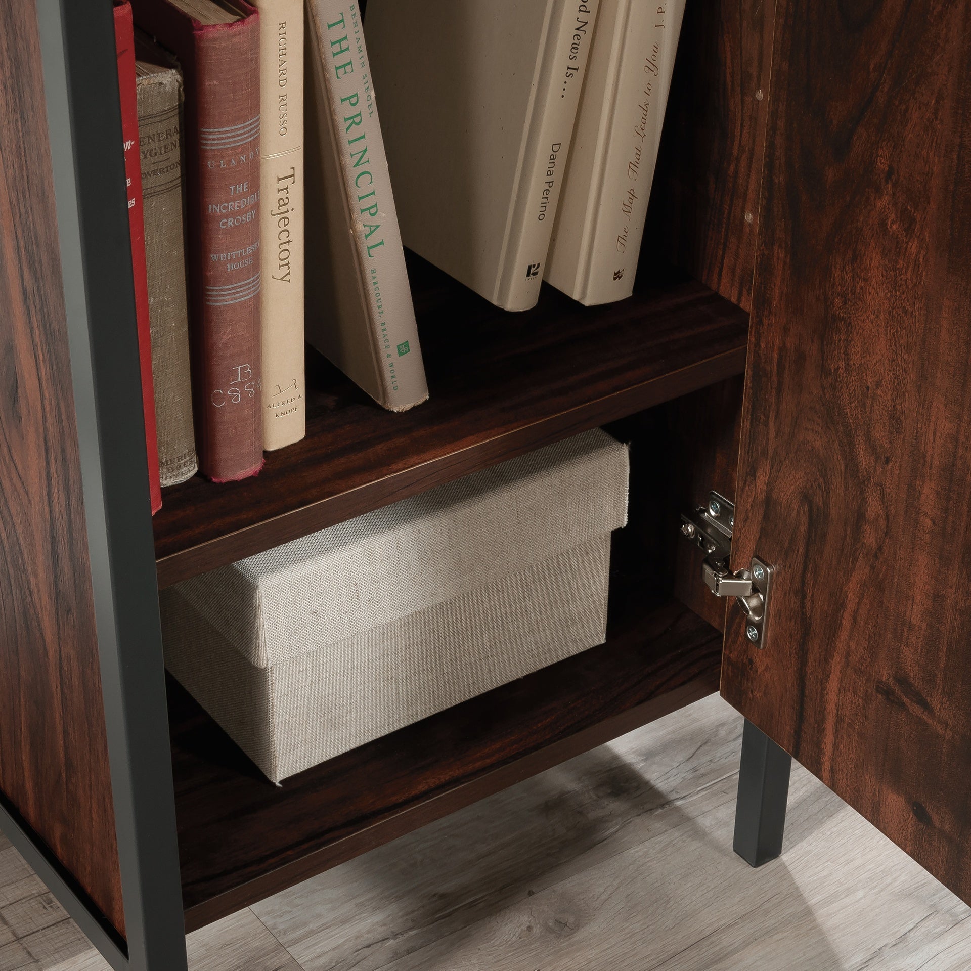 Industrial Desk with Large Work Surface and Side Cabinet, Dark Walnut finish