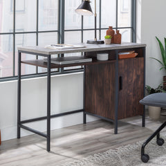 Industrial Desk with Large Work Surface and Side Cabinet, Dark Walnut finish