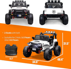 12V Ride on Car Truck with Remote Control, 2 Seater Kids Electric Car, Spring Suspension, 9Ah Battery Powered, 3 Speeds, Double Doors, Music Player
