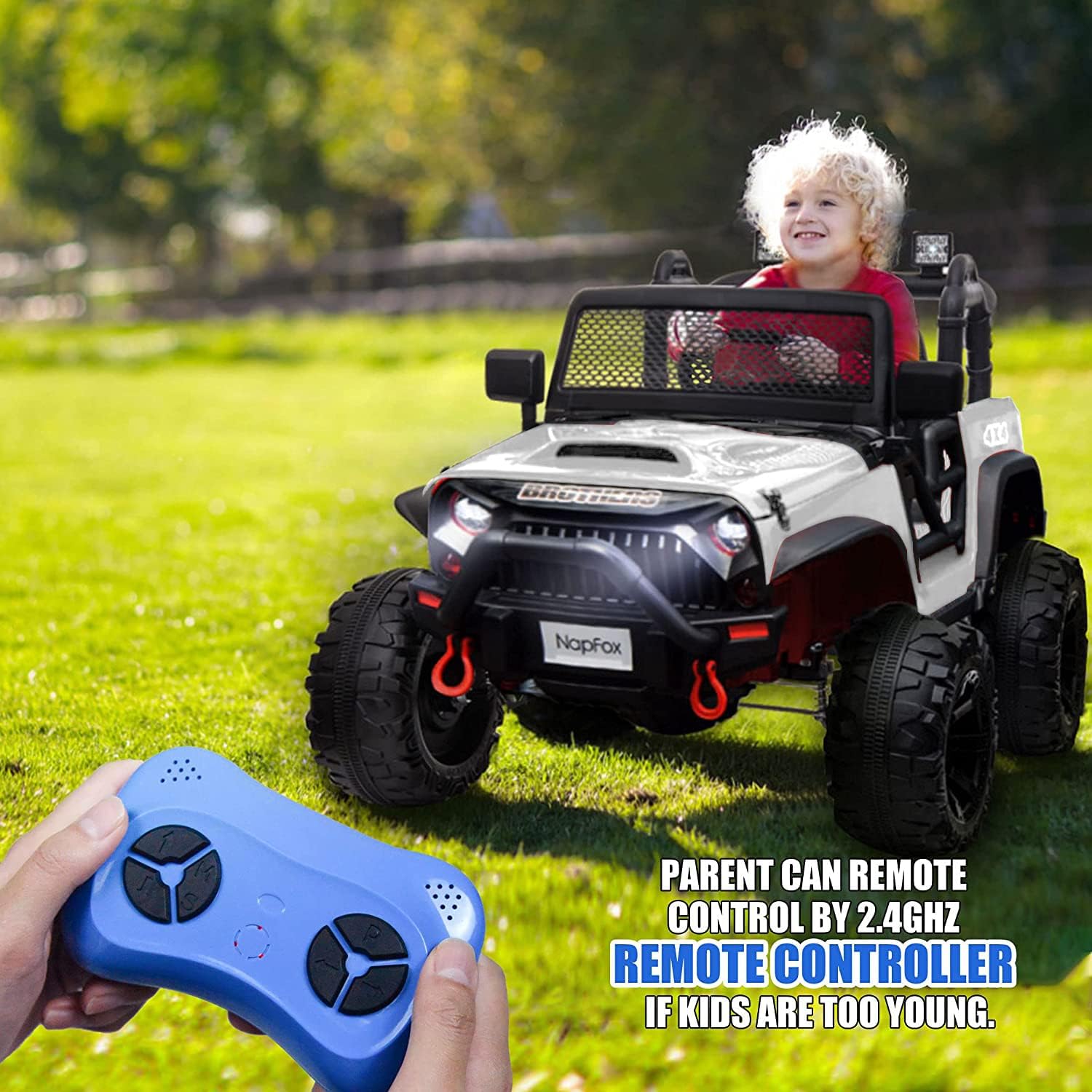 12V Ride on Car Truck with Remote Control, 2 Seater Kids Electric Car, Spring Suspension, 9Ah Battery Powered, 3 Speeds, Double Doors, Music Player