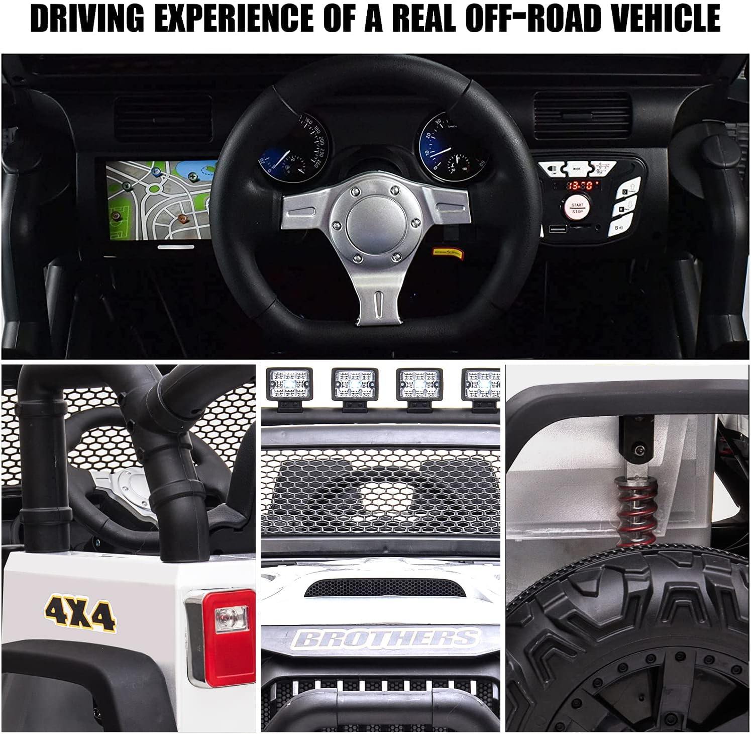 12V Ride on Car Truck with Remote Control, 2 Seater Kids Electric Car, Spring Suspension, 9Ah Battery Powered, 3 Speeds, Double Doors, Music Player
