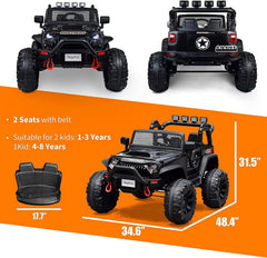 12V Ride on Car Truck with Remote Control, 2 Seater Kids Electric Car, Spring Suspension, 9Ah Battery Powered, 3 Speeds, Double Doors, Music Player