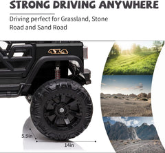 12V Ride on Car Truck with Remote Control, 2 Seater Kids Electric Car, Spring Suspension, 9Ah Battery Powered, 3 Speeds, Double Doors, Music Player