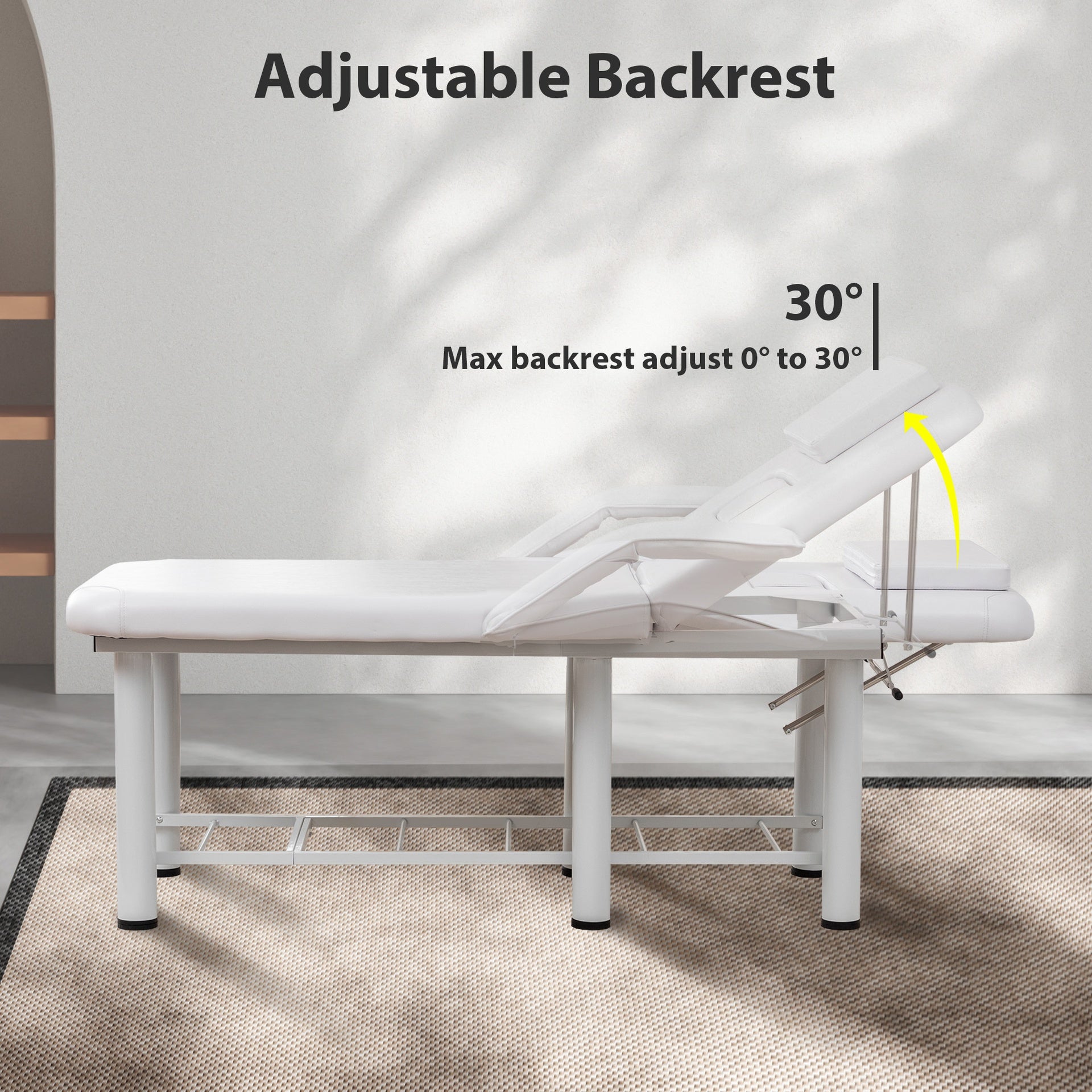 Professional Beauty Bed with Removable Headrest & Breast Cushions, Armrests and Storage Shelf for Full Body Massage, Facial, Tattoo & Spa,White