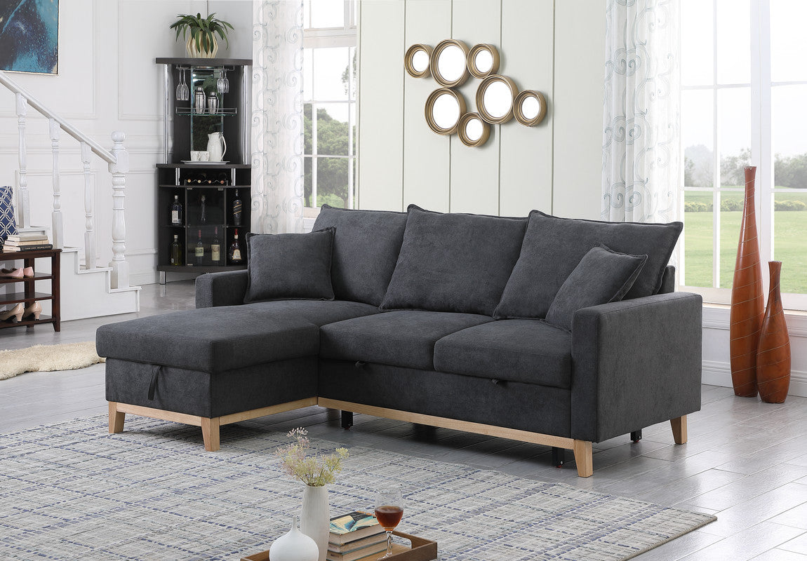 Cosimo 84.25"W Dark Gray Woven Reversible Sleeper Sectional Sofa with Storage Chaise