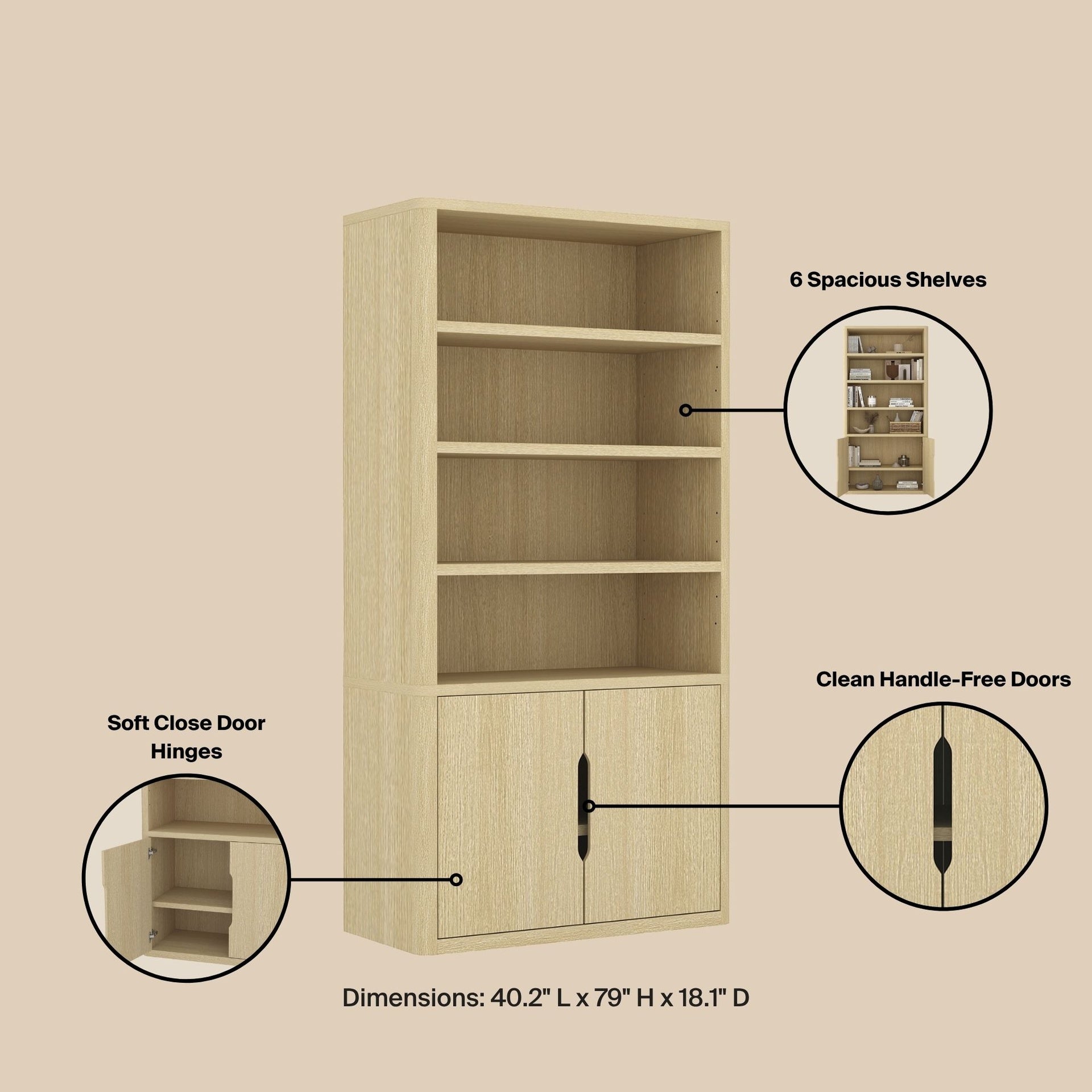 Bookcase Cabinet in Natural Oak