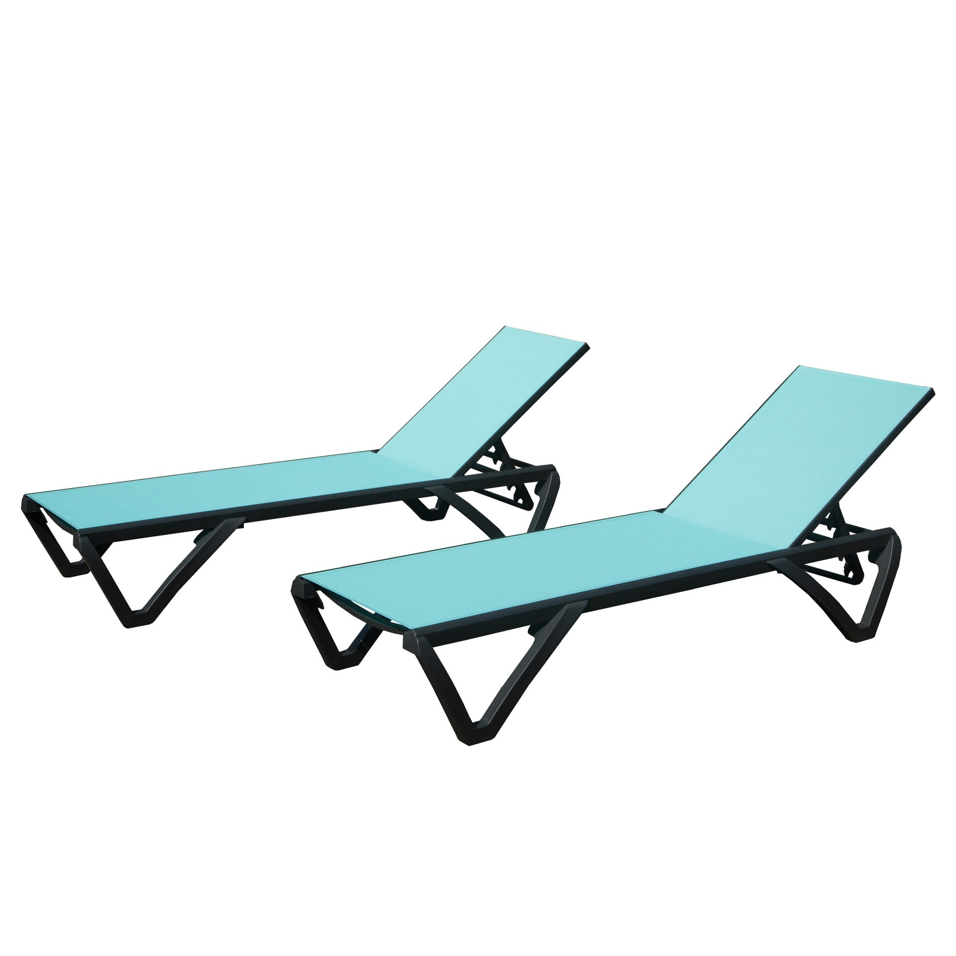 Outdoor Lounge Chair, 2 Pieces Aluminum Plastic Patio Chaise Lounge with 5 Position Adjustable Backrest and Wheels, All Weather Reclining Chair for Outdoor, Beach, Yard, Pool, Lake Blue