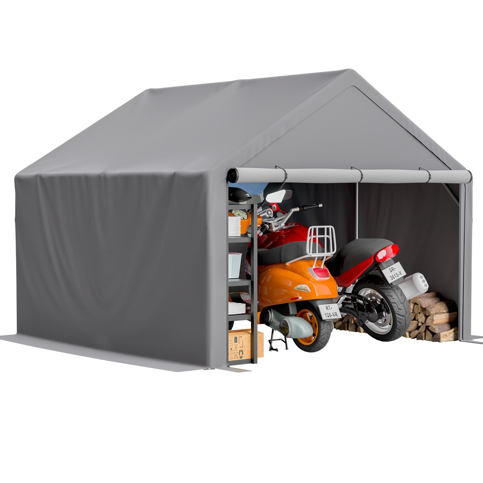 10x10ft Outdoor Storage Shed, All-Weather Garden Shelter with Waterproof UV-Resistant Cover, Multi-Functional Utility Cabin for Bicycle, Tool, Wood Storage, Easy Assembly"