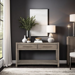 54 inch Sofa Table, No Assembly Required, White Oak Finish