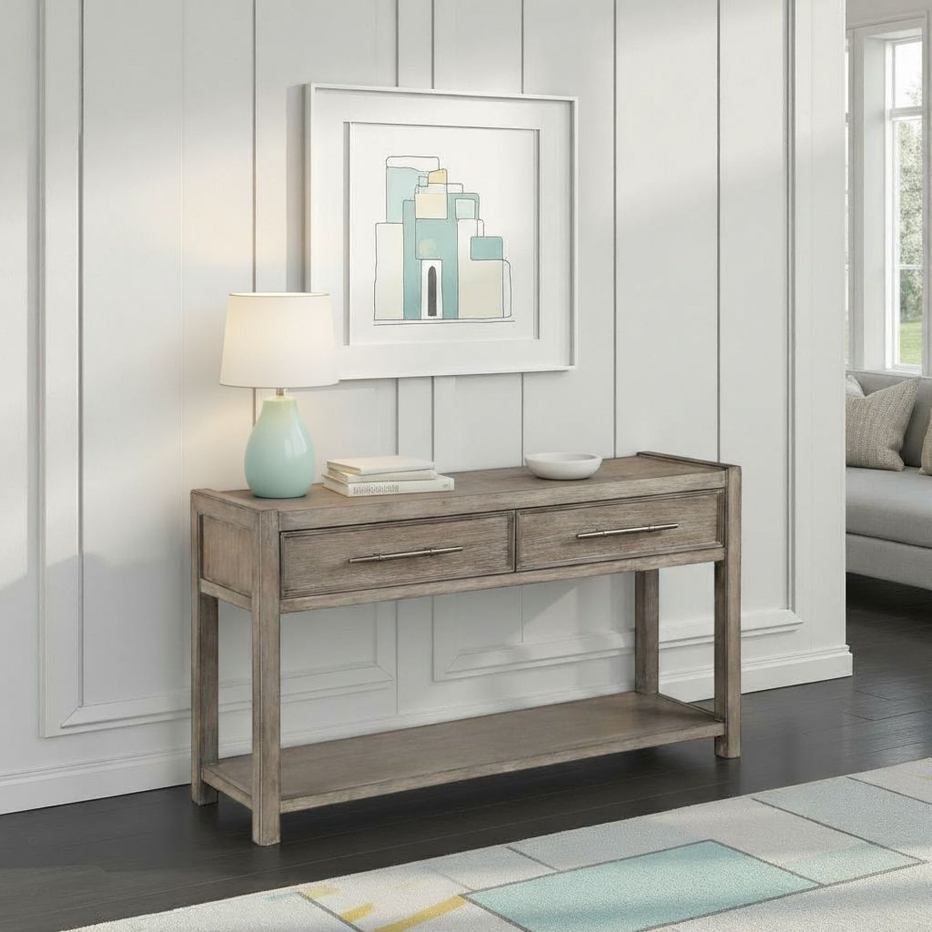 54 inch Sofa Table, No Assembly Required, White Oak Finish