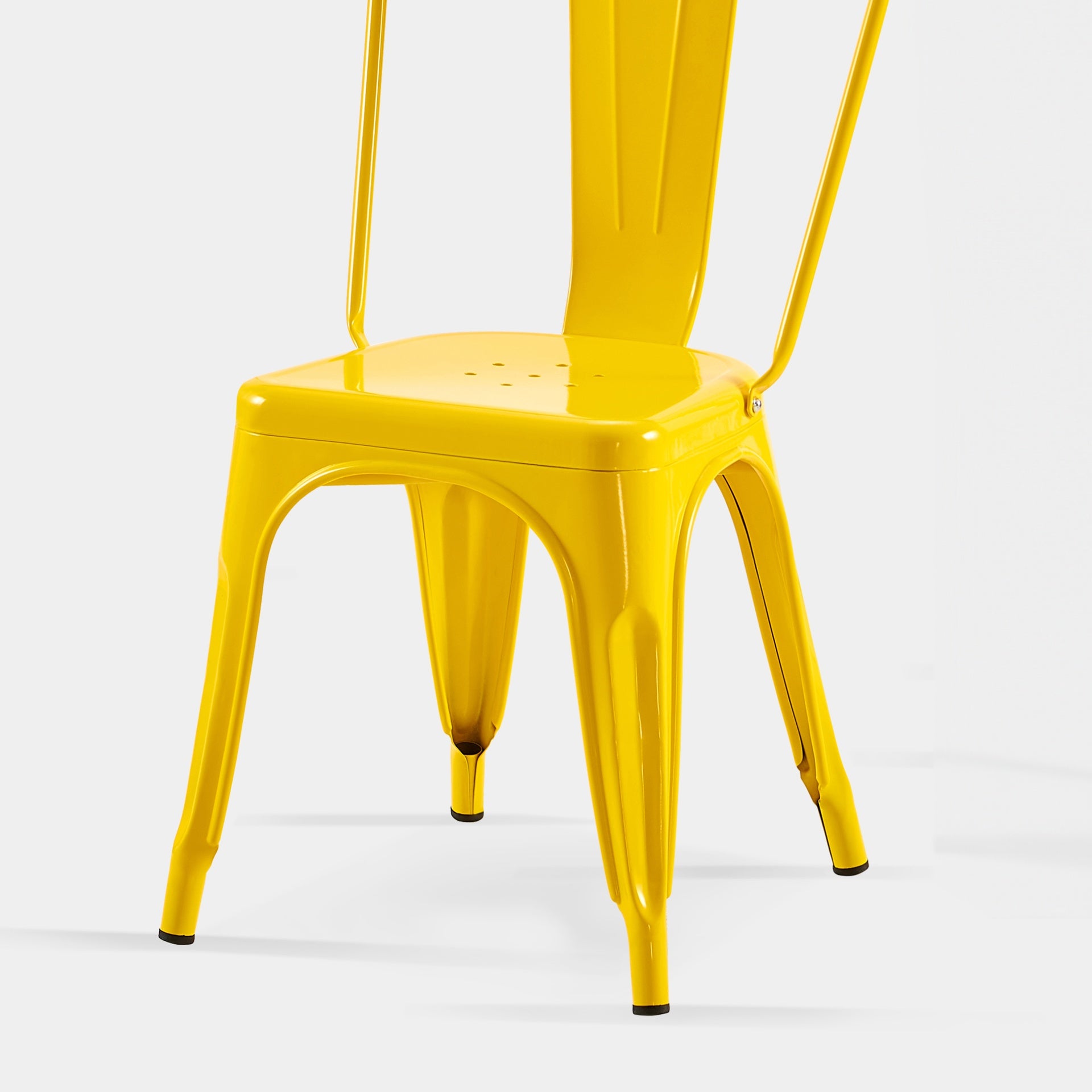 Set of 4 High Gloss Yellow Industrial Metal Dining Chairs 18 Inch Seat Height Stackable Indoor Outdoor, Lightweight Easy-Clean Surface, Easy Assembly, Durable Modern Design