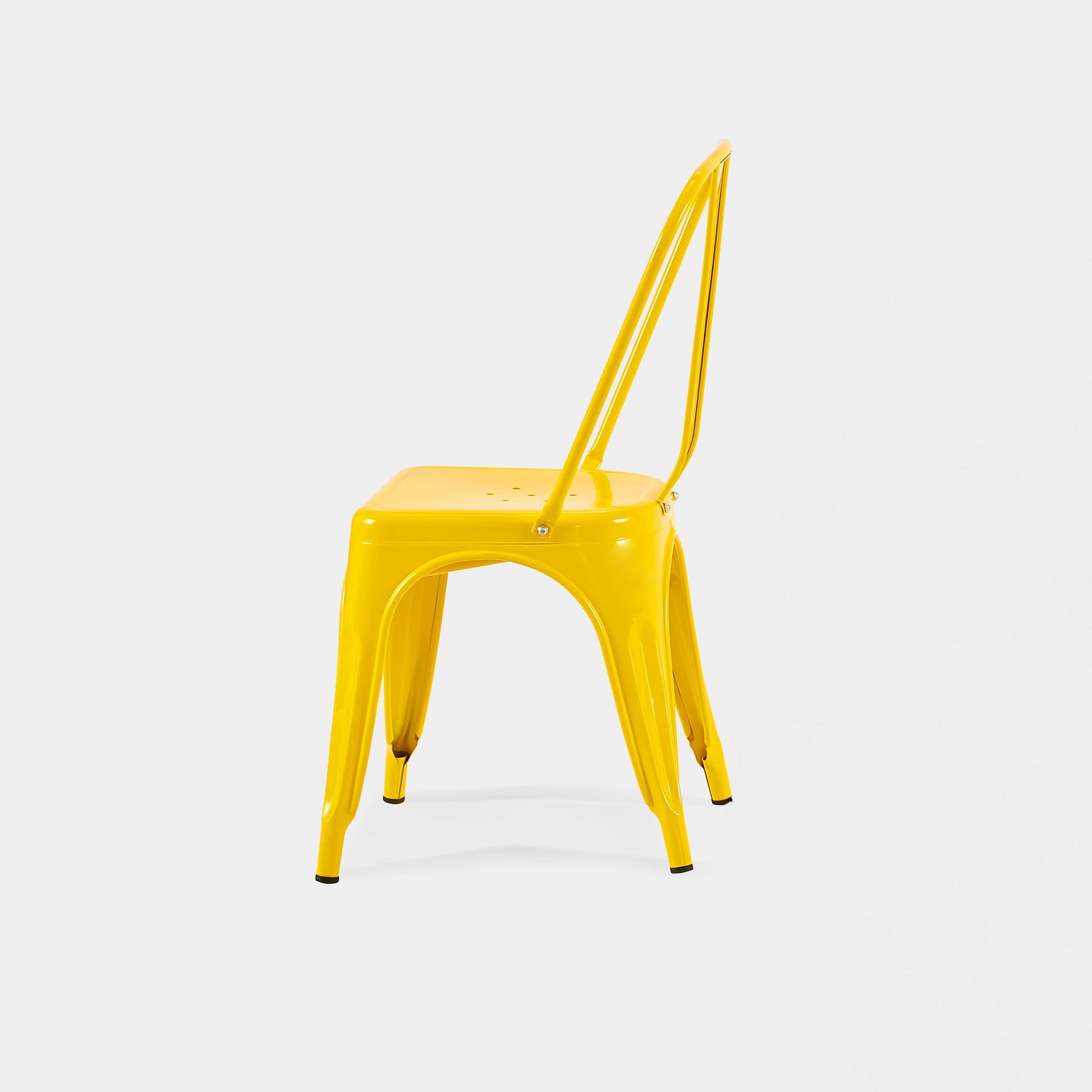 Set of 4 High Gloss Yellow Industrial Metal Dining Chairs 18 Inch Seat Height Stackable Indoor Outdoor, Lightweight Easy-Clean Surface, Easy Assembly, Durable Modern Design
