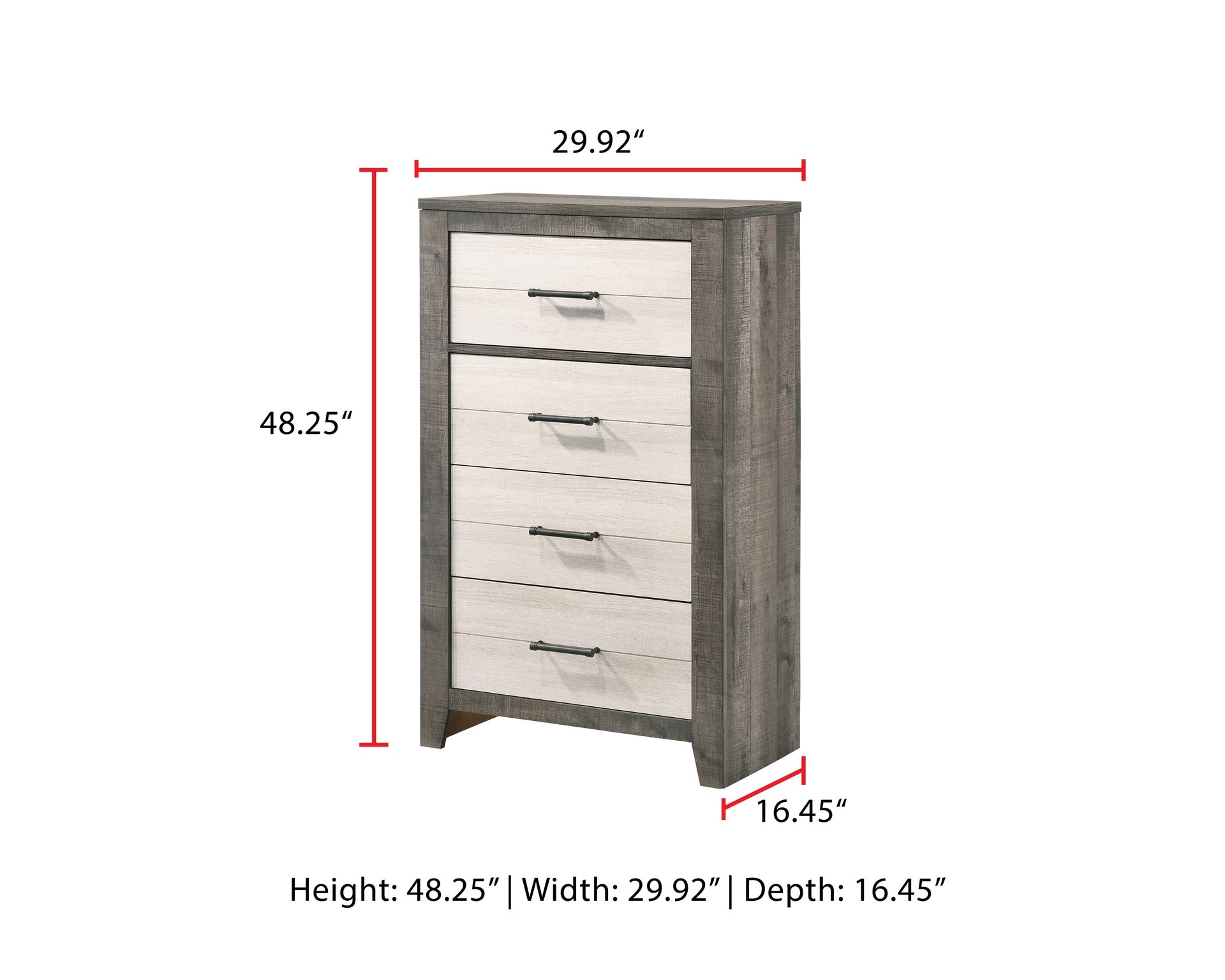 1pc Chest Two-tone Finish Convenient Bedside Storage Four Drawers Metal Pull Handle Gray Beige