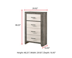 1pc Chest Two-tone Finish Convenient Bedside Storage Four Drawers Metal Pull Handle Gray Beige