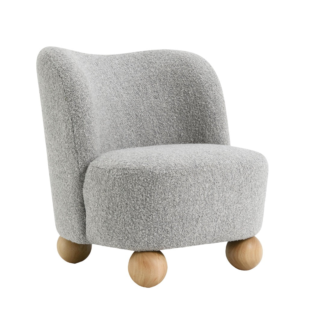 Contemporary Style 1pc Accent Chair Upholstered In Boucle Fabric Ball Feet Curve back Gray Finish Primary Living Room