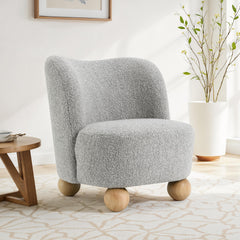 Contemporary Style 1pc Accent Chair Upholstered In Boucle Fabric Ball Feet Curve back Gray Finish Primary Living Room