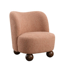 1pc Accent Chair Curved Back Ball Feet Upholstered In Boucle Feet Wide Seat Pink Finish Primary living Room