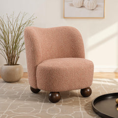 1pc Accent Chair Curved Back Ball Feet Upholstered In Boucle Feet Wide Seat Pink Finish Primary living Room