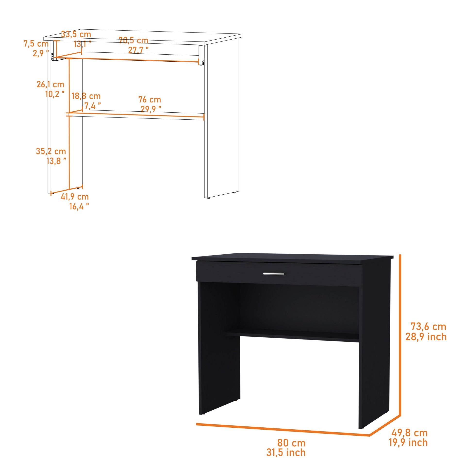 Kaylor Storage Desk, Modern Design with Drawer and Shelf